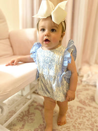 Girls Blue Toile Knit Bubble