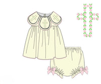 PRE ORDER Girls Bullion Stitch Rosette Crosses Bloomer Set & Dress | ETA to LBS: FEBRUARY