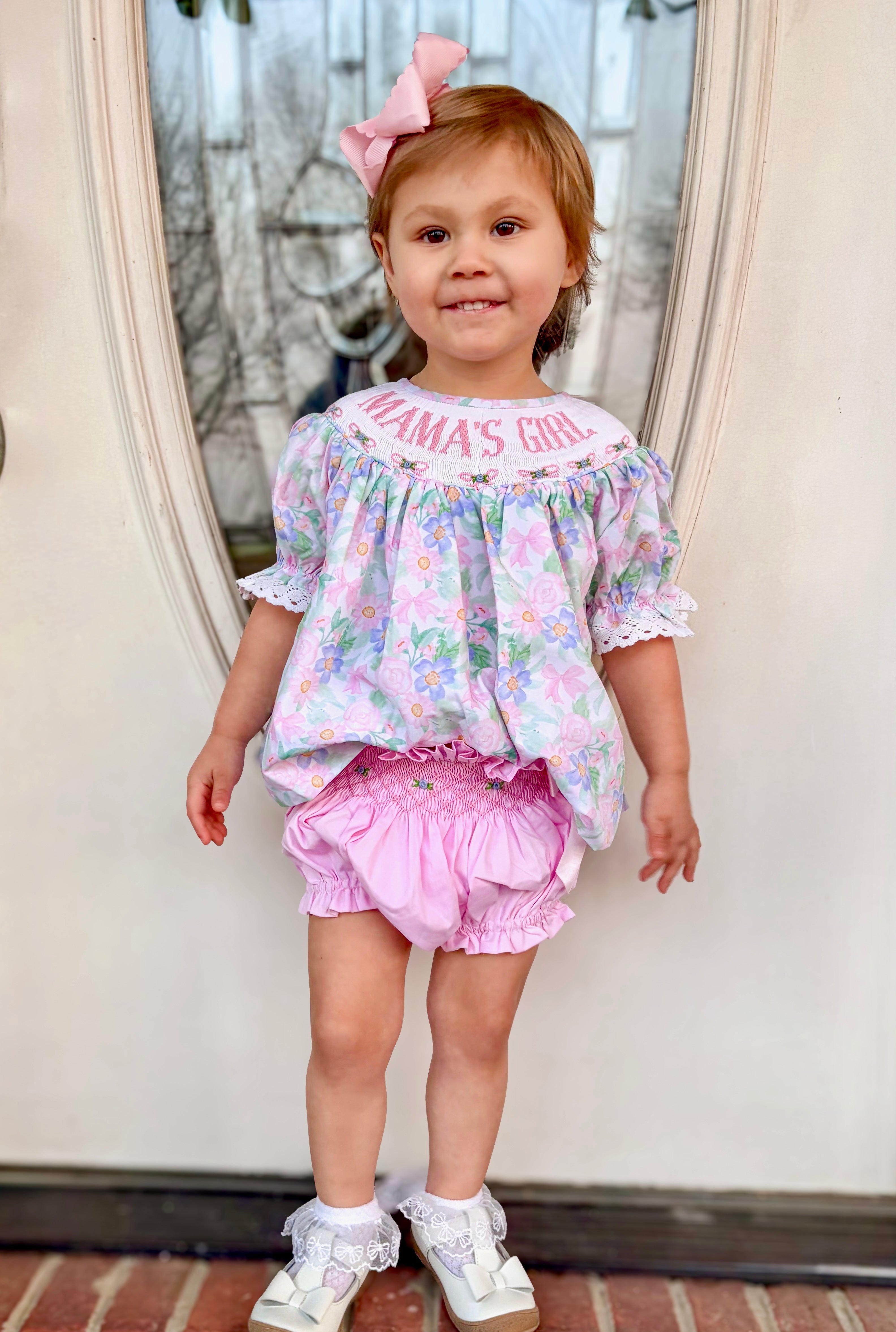 Girls “Mama’s Girl” Mother’s Day Smocked Bloomer Set