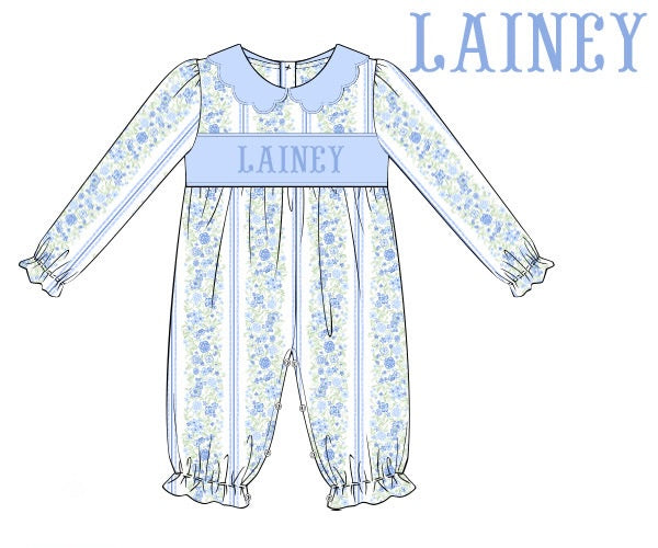 PRE ORDER Girls Custom Smock Winter Blooms Long Romper | ETA to LBS: DECEMBER