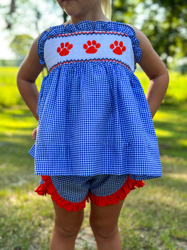 Girls Smocked Cougar Paws Short Set