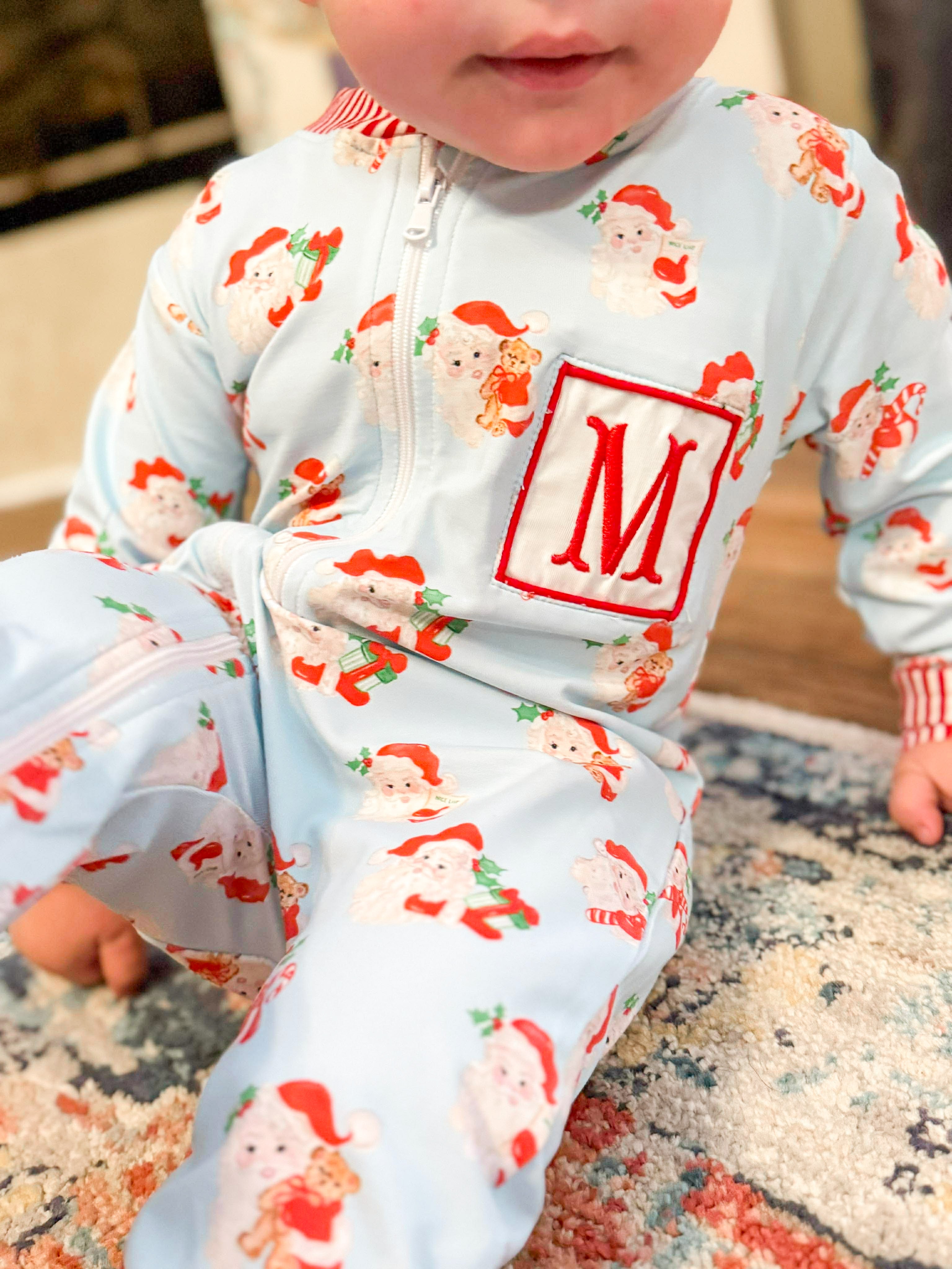 Boys Watercolor Santas Knit Lounge Zippy (TO ALL A GOOD NIGHT EMBROIDERED)