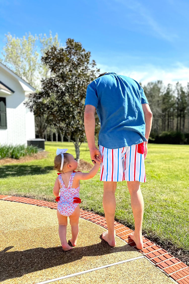 Mens Patriotic Striped Swim Trunks