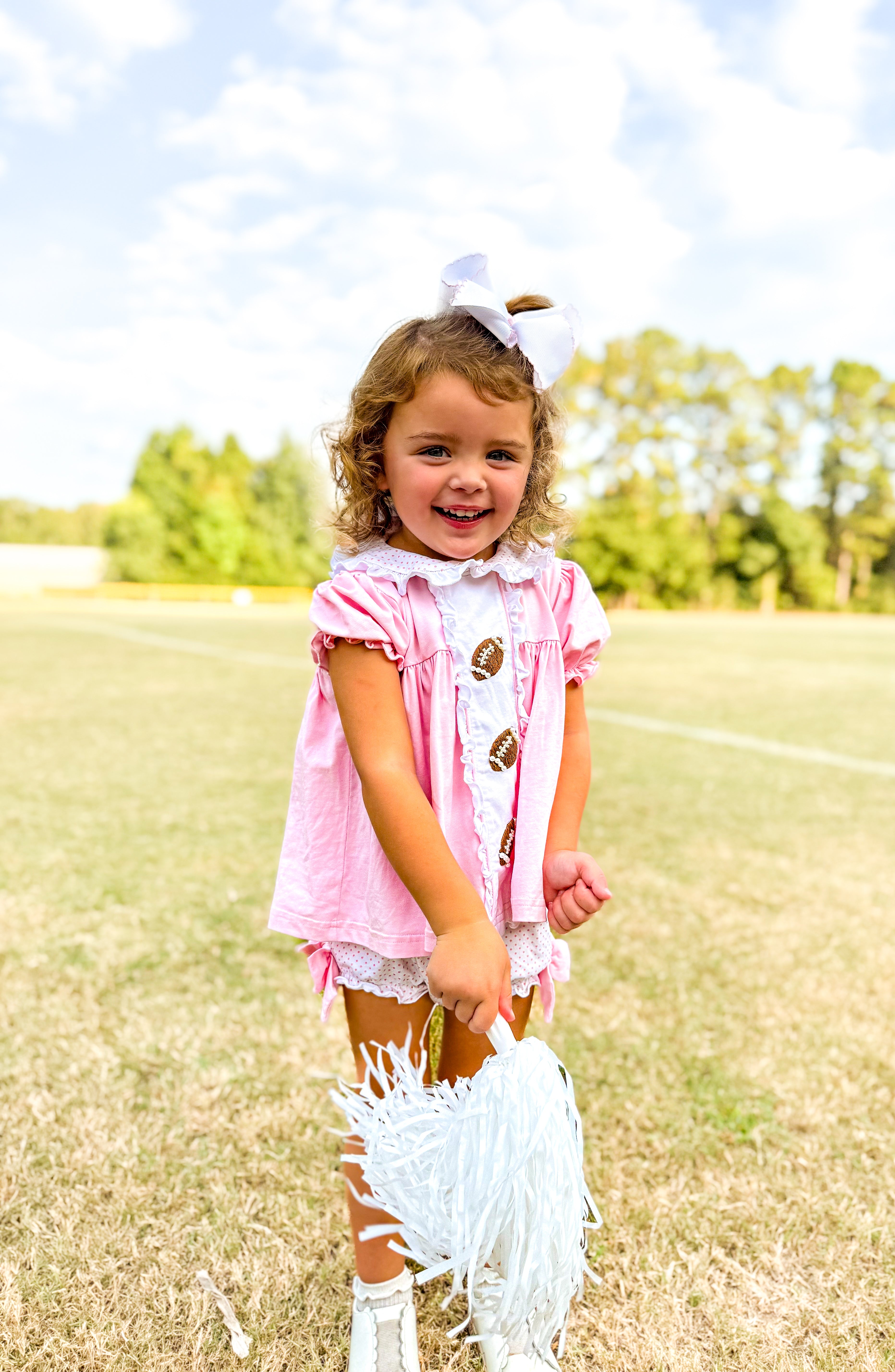 Pink Pearl Hand Embroidered Footballs Bloomer Set