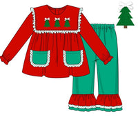 Girls French Knot Trees Ruffle Pants Set