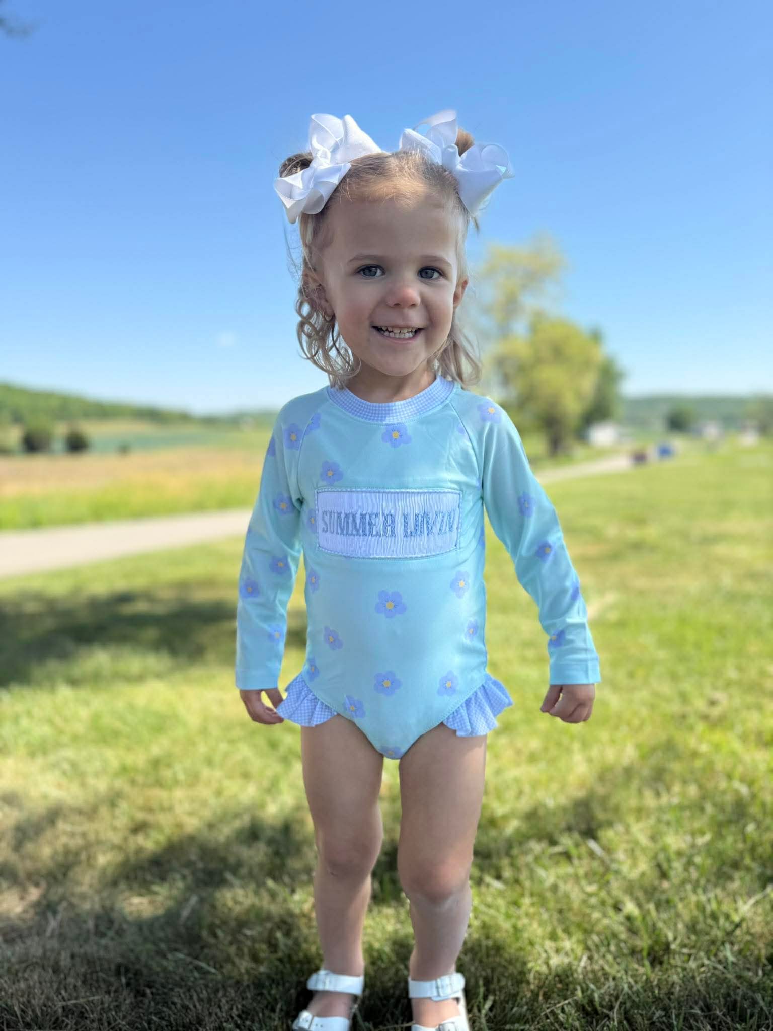 Girls “Summer Lovin’” Floral Daydream One-Piece Rash-Guard Swimsuit UPF 50+