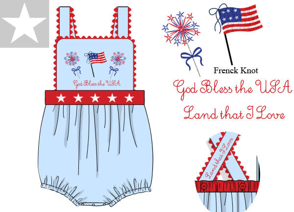 Girls French Knot God Bless the USA Bubble