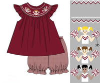 Girls Smocked Cheerleaders Bubble Bloomer Set