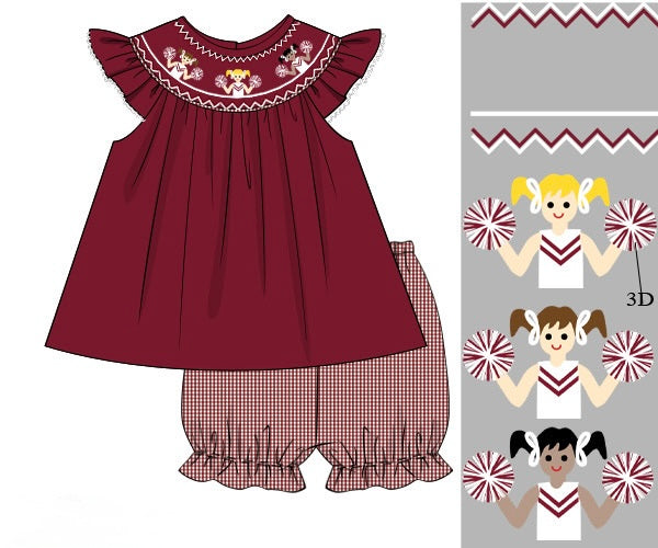 Girls Smocked Cheerleaders Bubble Bloomer Set