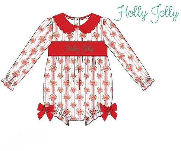 PRE ORDER Girls Smocked Holly Jolly Christmas Bubble | ETA to LBS: OCTOBER