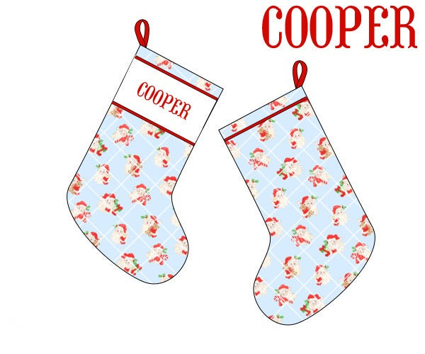 PRE ORDER Boys Quilted Watercolor Santa Smocked Stocking | ETA to LBS: October