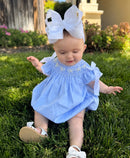 PRE ORDER Girls Blue Smocked Pearl Bows Bubble ETA: MAY