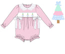 Girls Pastel Christmas Trees Smocked Corduroy Bubble