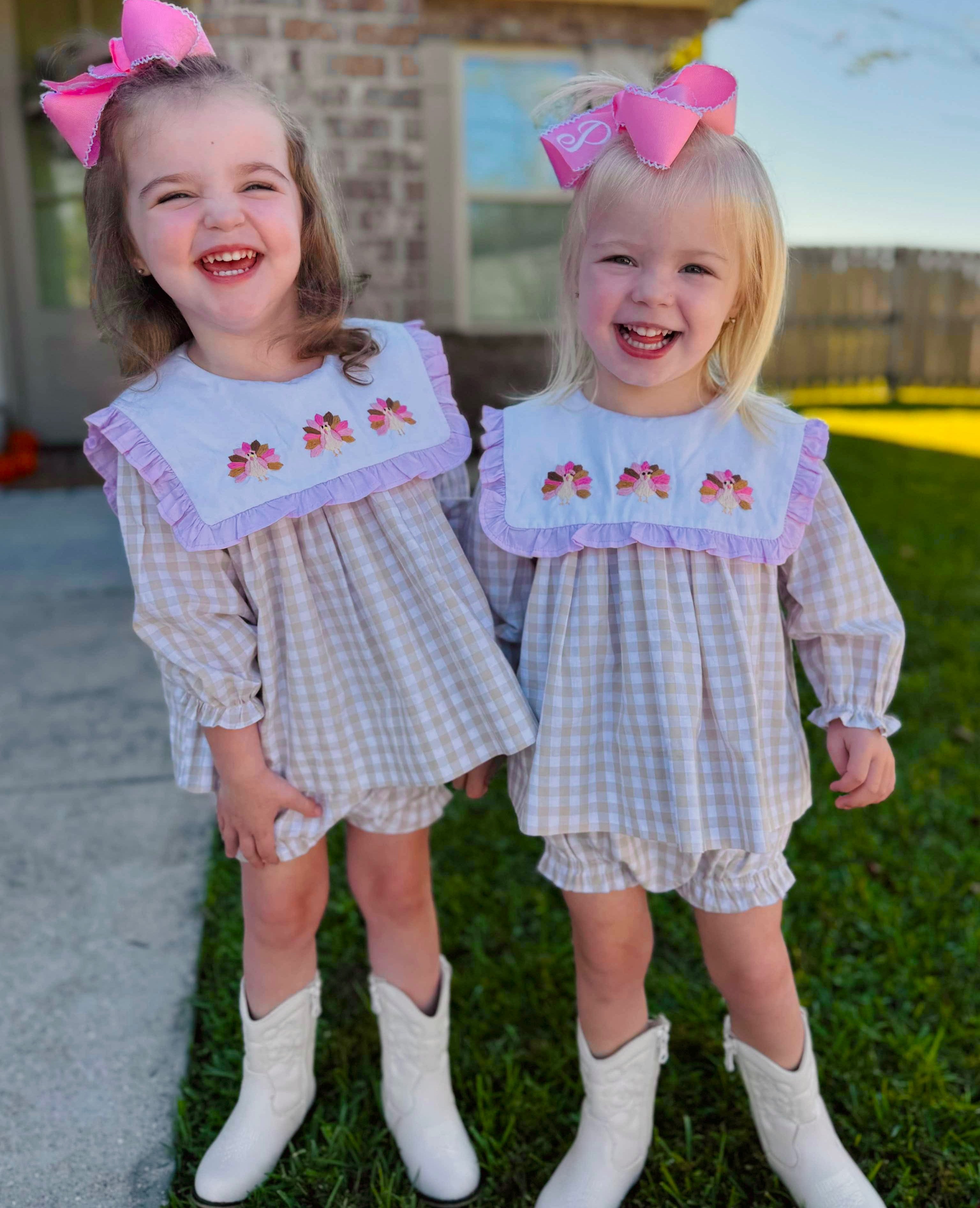 Girls Gingham Turkeys Bloomer Set