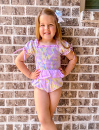 Girls Retro Floral One Piece Swimsuit
