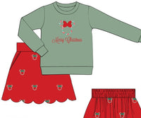 PRE ORDER Women’s Embroidered Candy Cane Mouse Knit Skort and Sweatshirt Set | ETA to LBS: OCTOBER