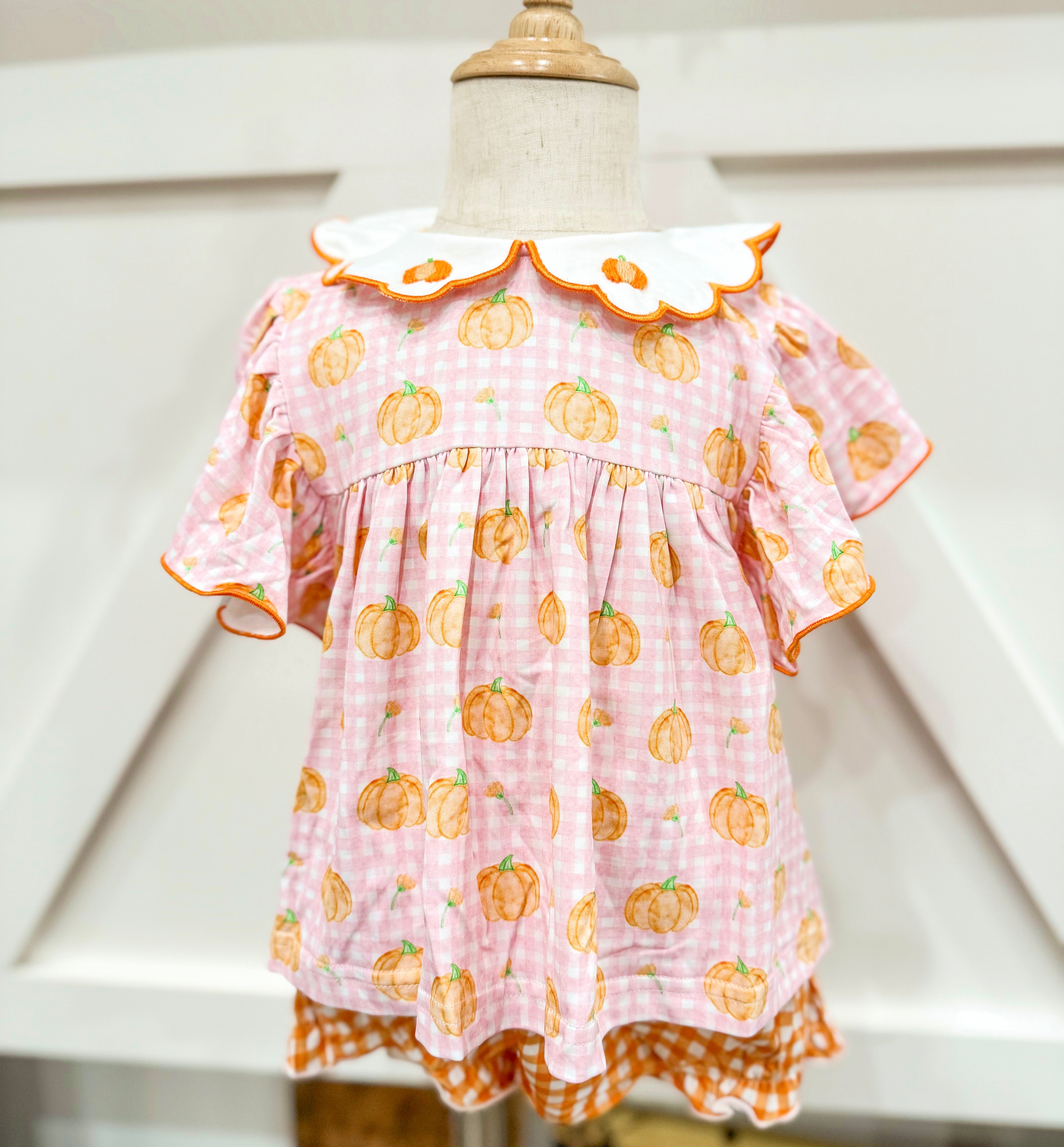 Girls Gingham Pumpkins Bloomer Set