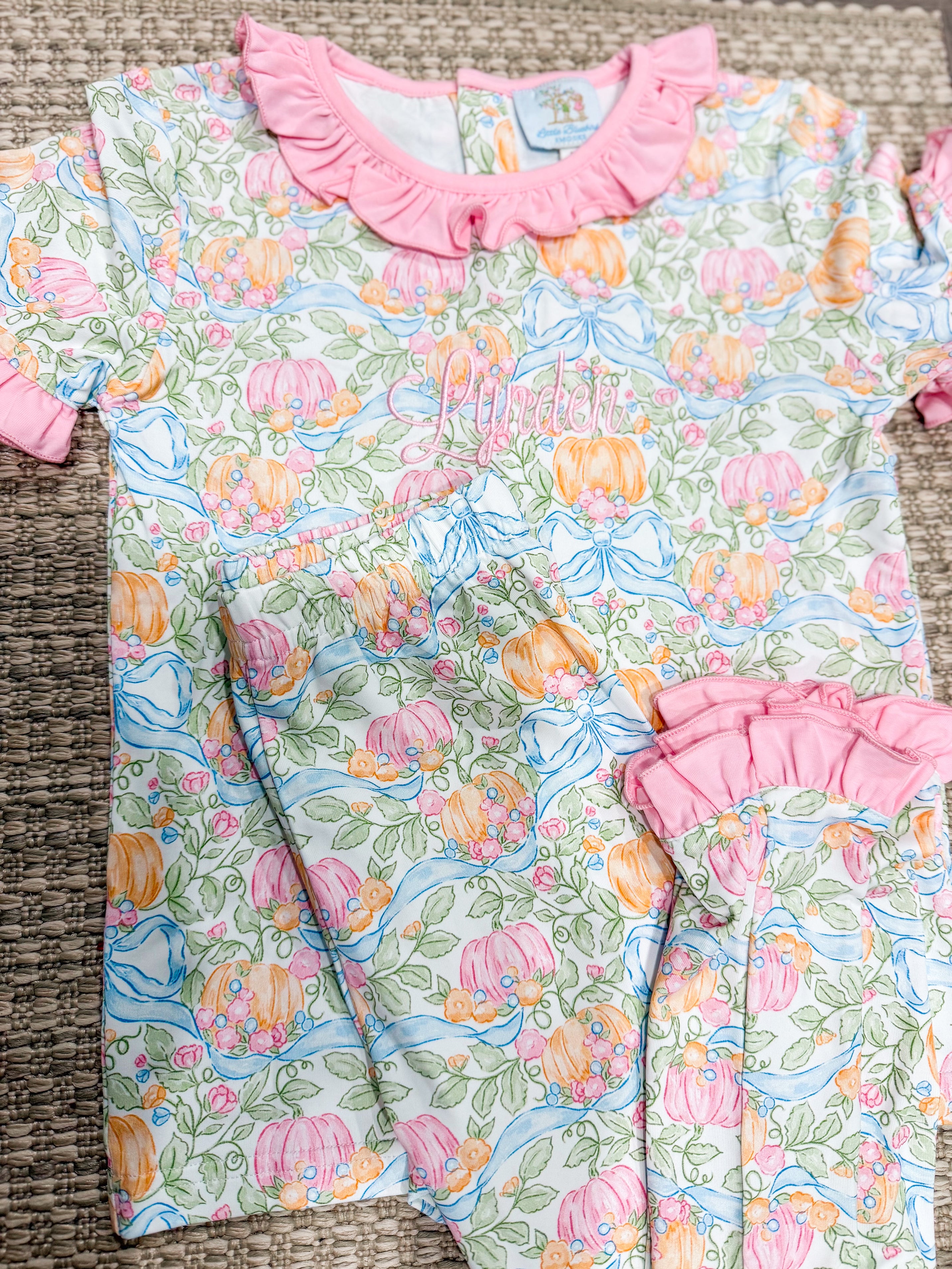 Girls Grand Millennial Pumpkins Knit Pajamas