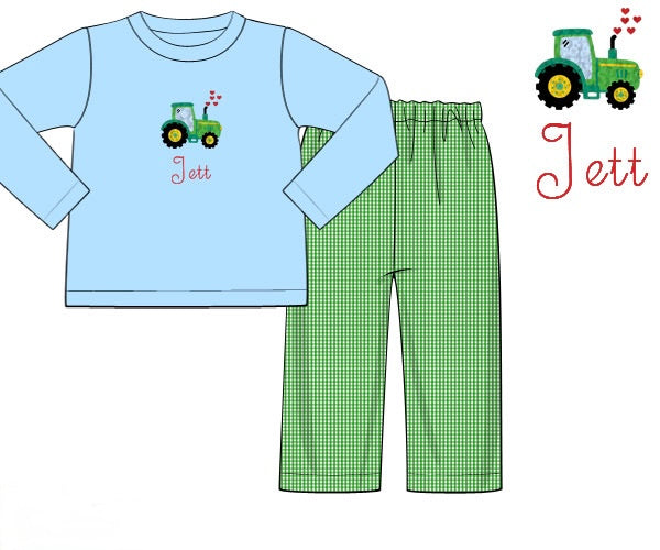 PRE ORDER Boys French Knot Sweetheart Tractor Pant Set | ETA to LBS: DECEMBER