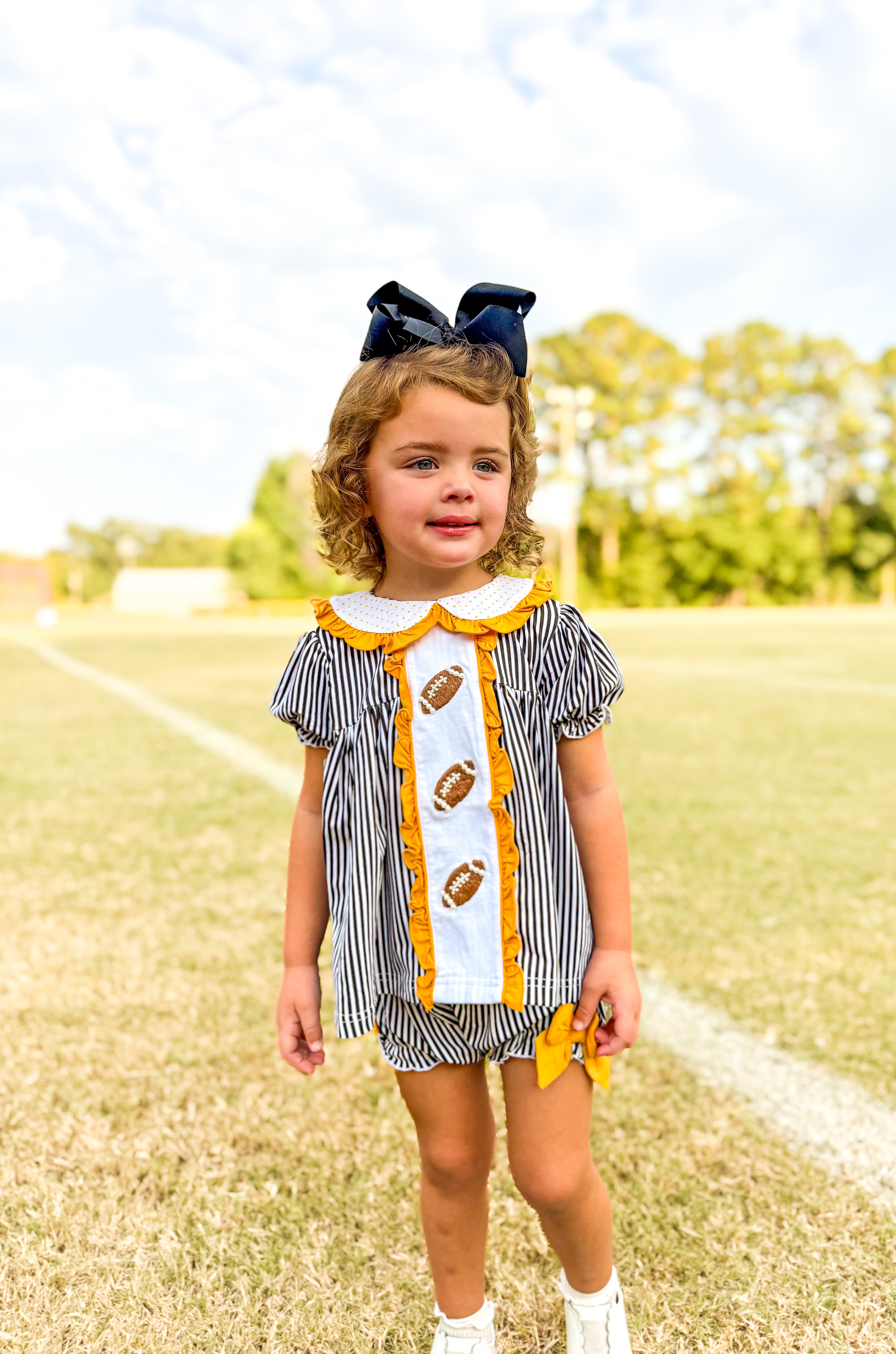 Black & Gold Pearl Hand Embroidered Footballs Bloomer Set