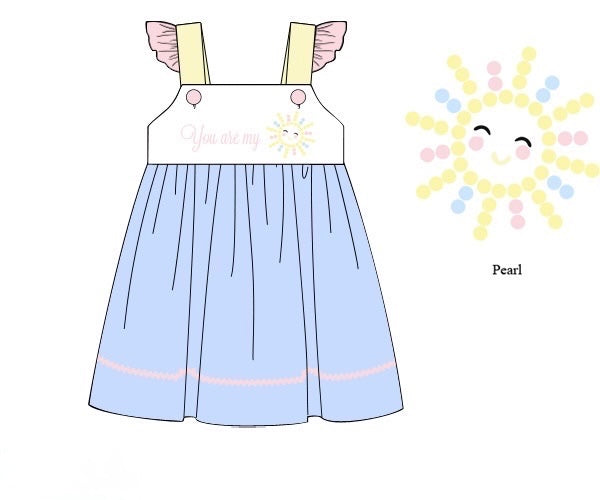 PRE ORDER Girls Embroidered and Beaded You are my Sunshine Bloomer Set & Dress | ETA to LBS: APRIL
