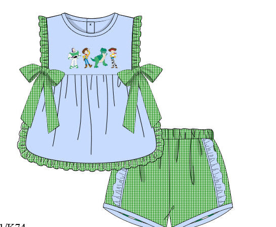 Girls Embroidered Toy Friends Short Set