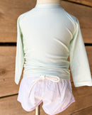 Boys Light Pink/Green Stripe 2-Piece Swim Trunk Set- UPF: 50+