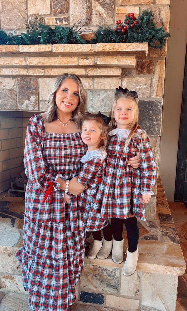 Girls Tartan Plaid Smocked Dress