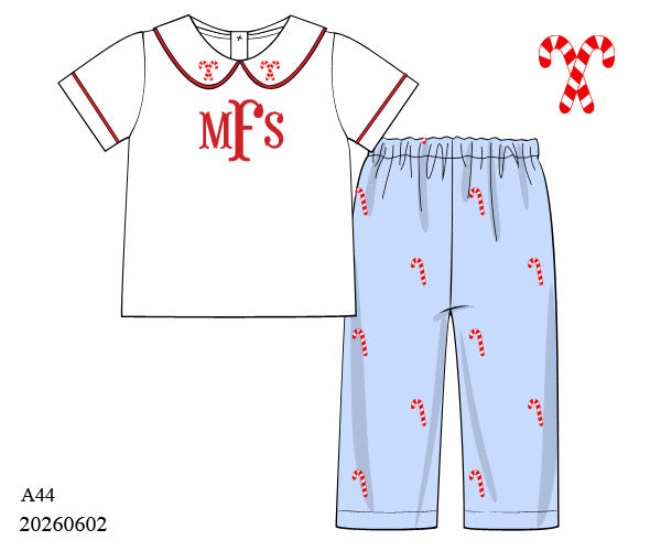 PRE ORDER Boys Embroidered Candy Cane Lane Pant Set | ETA to LBS: OCTOBER