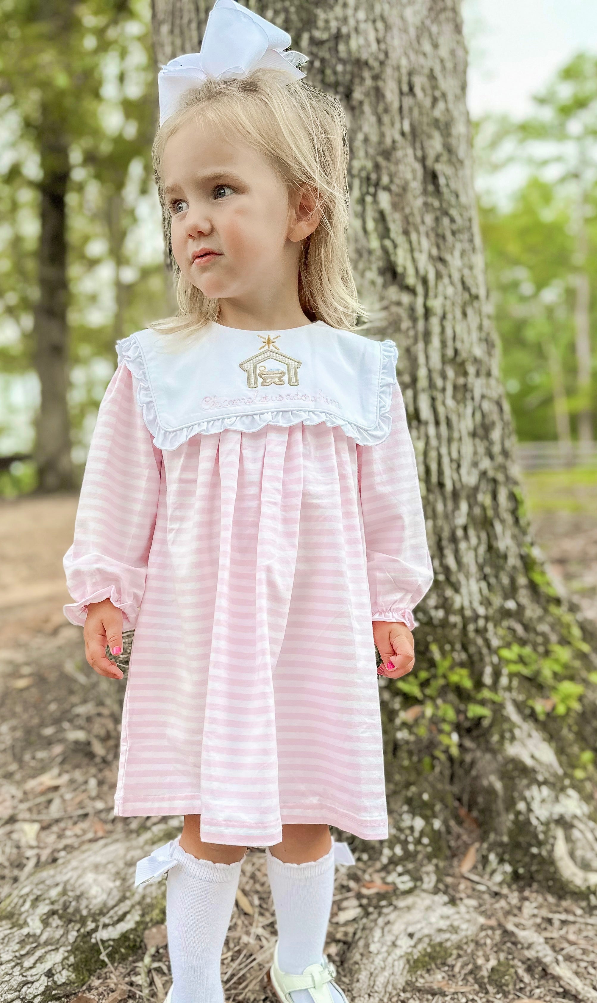 Girls Oh Come Let Us Adore Him Knit Bloomer Set RTS
