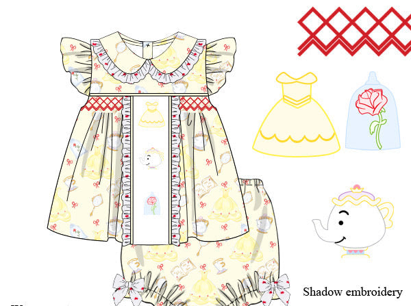 Girls Embroidered Belle of the Ball Bloomer Set & Dress
