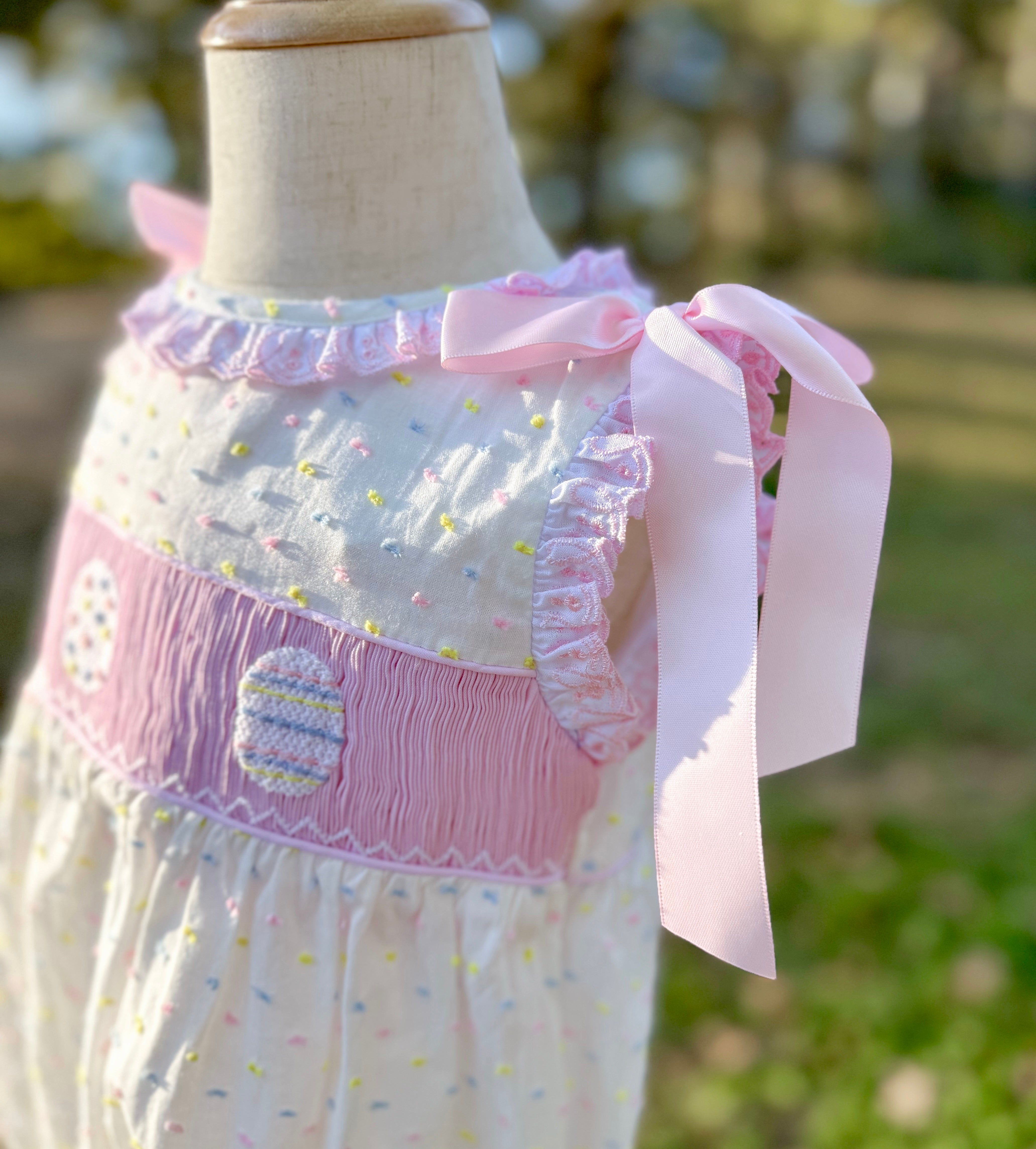 PRE ORDER Girls Swiss Dot Smocked Easter Egg Bubble | ETA to LBS: LATE FEBRUARY