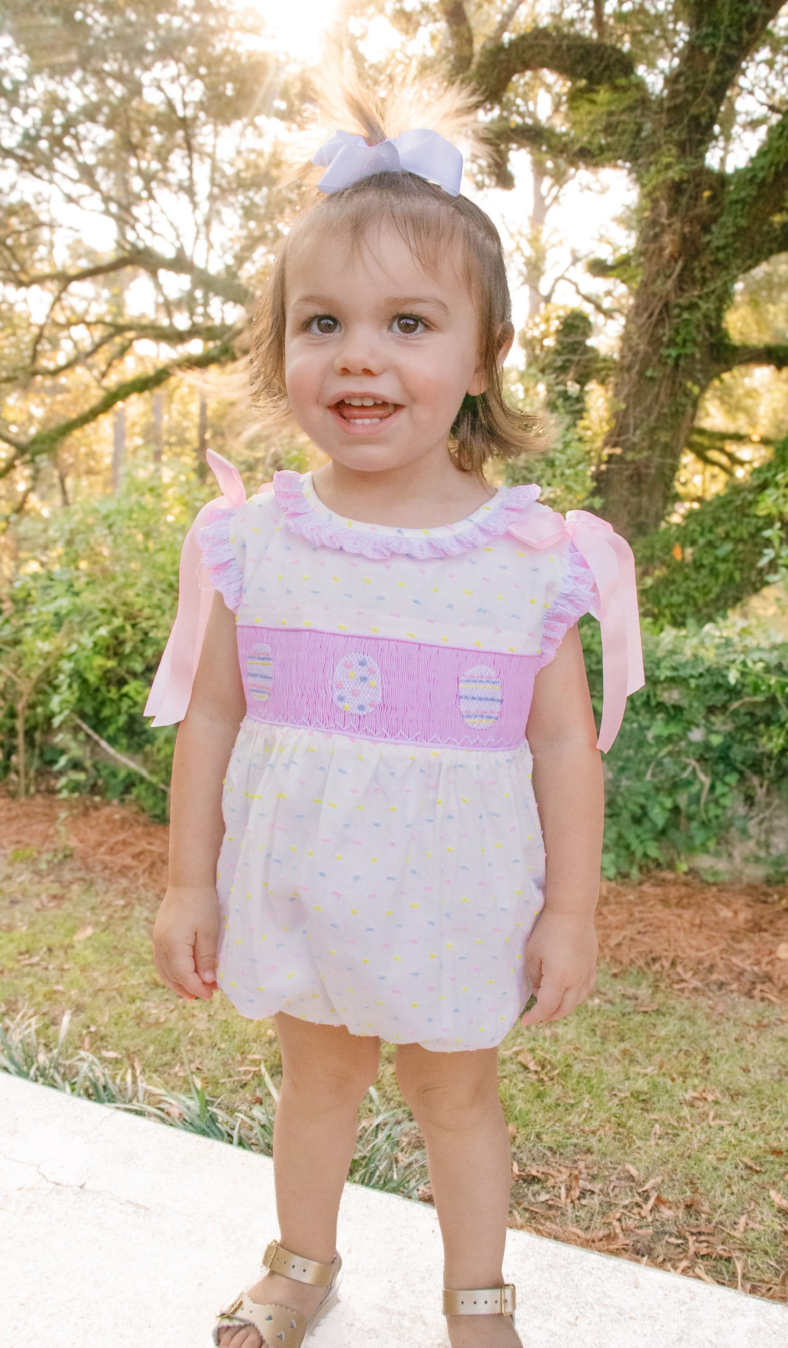 PRE ORDER Girls Swiss Dot Smocked Easter Egg Bubble | ETA to LBS: LATE FEBRUARY