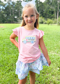 Girls Appliqué 2-Tops School Floral Skort Set