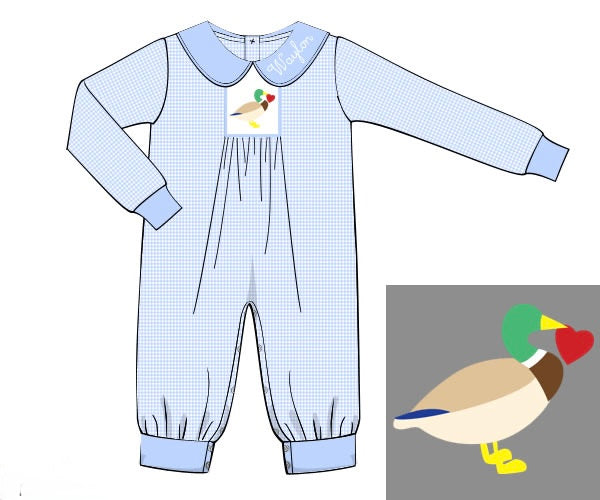 PRE ORDER Boys French Knot Valentine Mallard Long Romper | ETA to LBS: DECEMBER