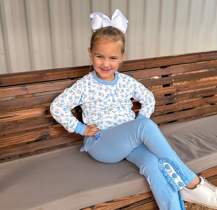 Girls Blue Floral Pullover Set