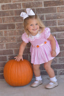 Girls Fancy Pumpkins Smocked Bloomer Set
