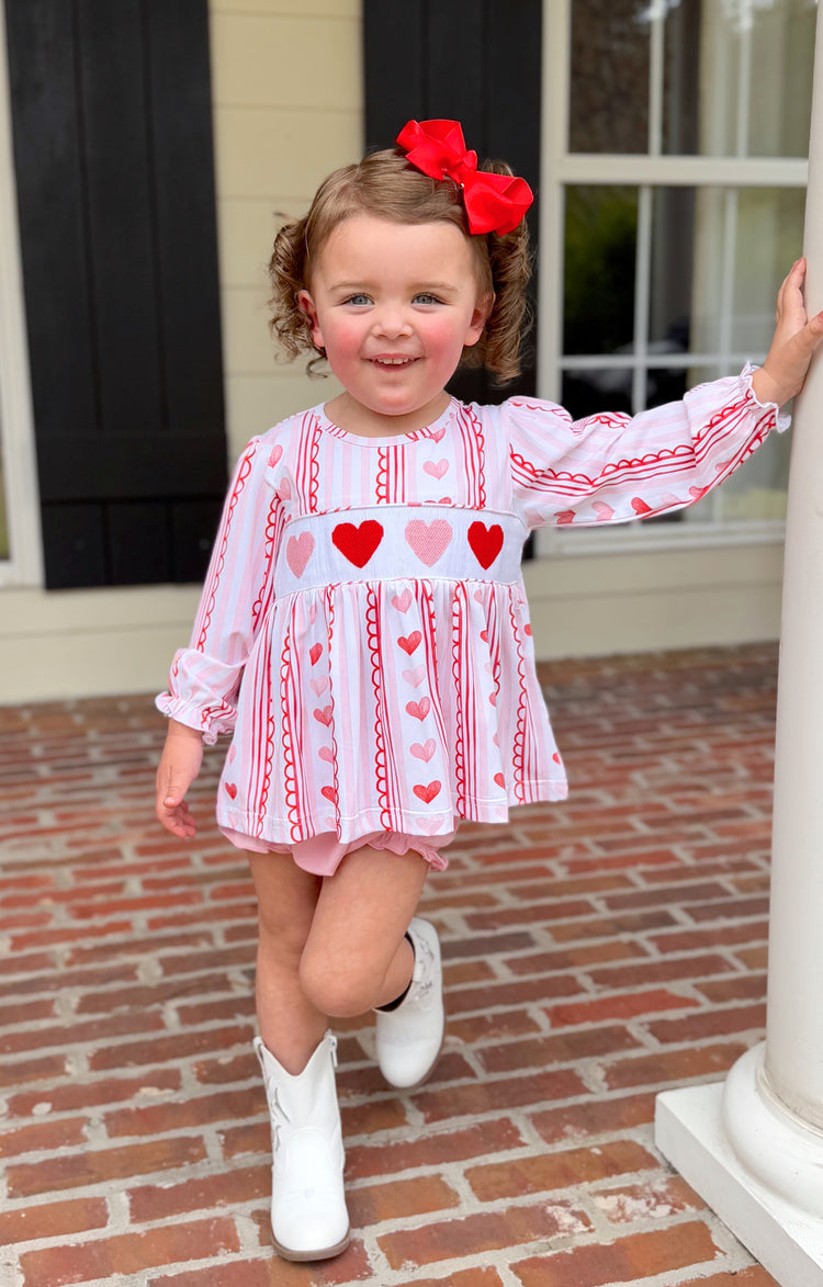 Girls Smocked Hearts Knit Bloomer Set