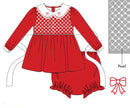 PRE ORDER Girls Smocked Pearl Christmas Bows Bloomer Set & Dress | ETA to LBS: OCTOBER