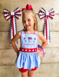 Girls French Knot God Bless the USA Bubble Bloomer Set