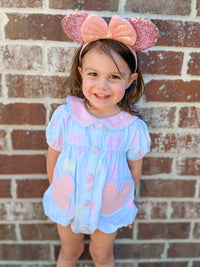Girls Embroidered Preppy Mouse Bubble