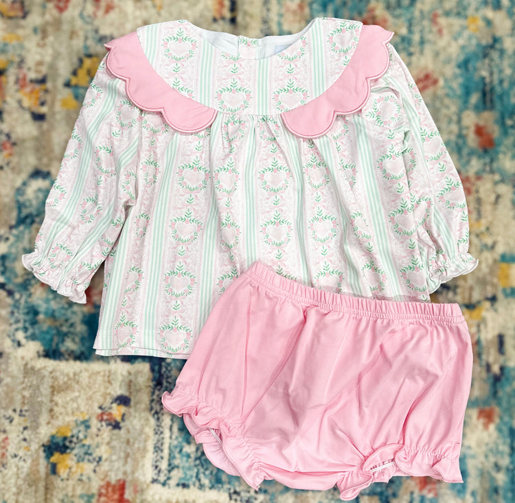 Girls Floral Heart Print Knit Bloomer Set