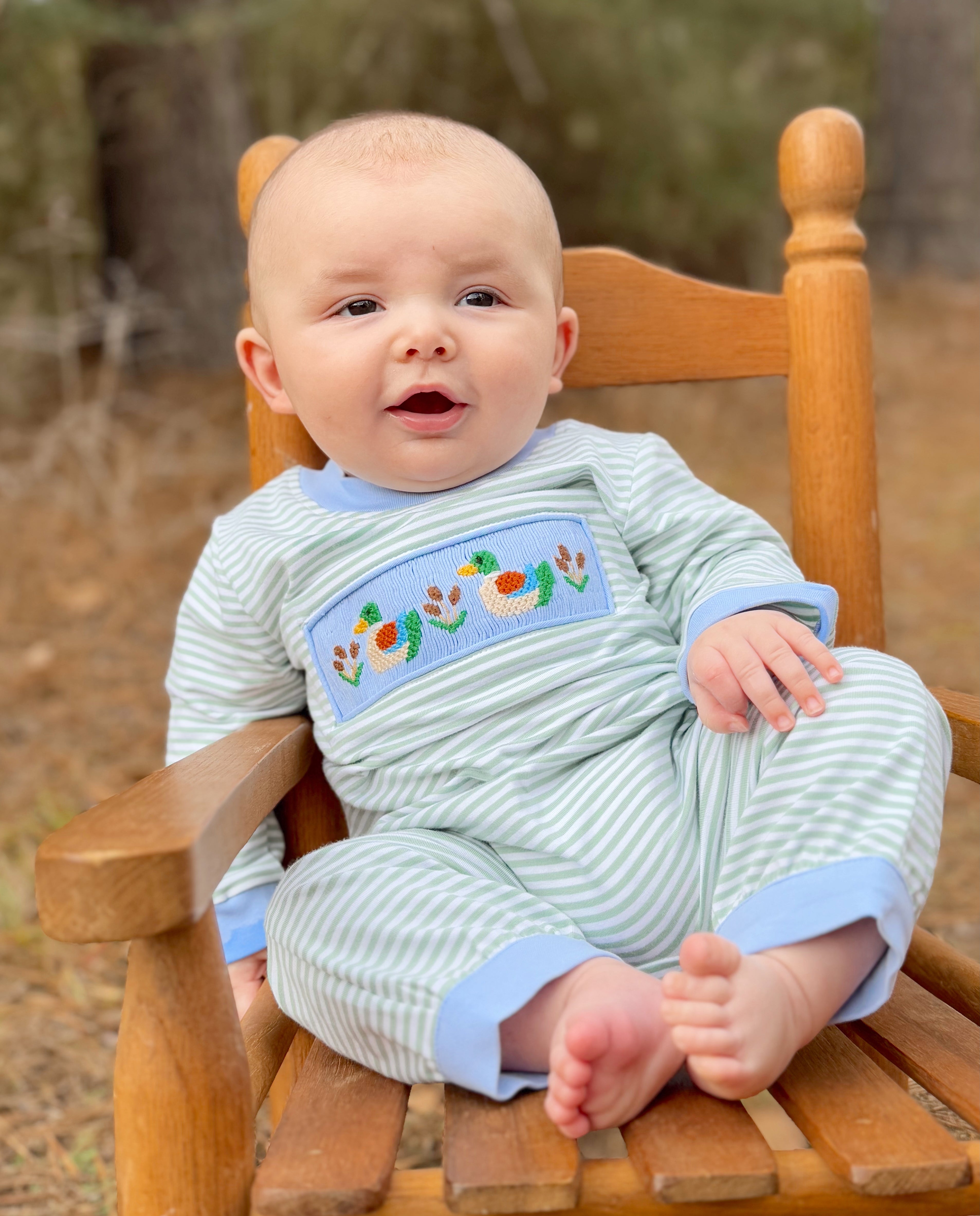 Boys Smocked Mallards Long Romper