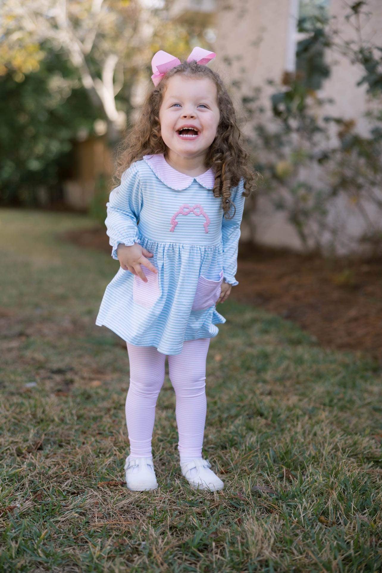 Girls Bow Embroidered Legging Set