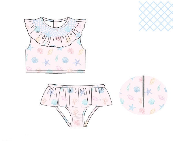 PRE ORDER Girls Sally Sells Seashells Smocked 2 Piece UPF 50+ | ETA to LBS: APRIL