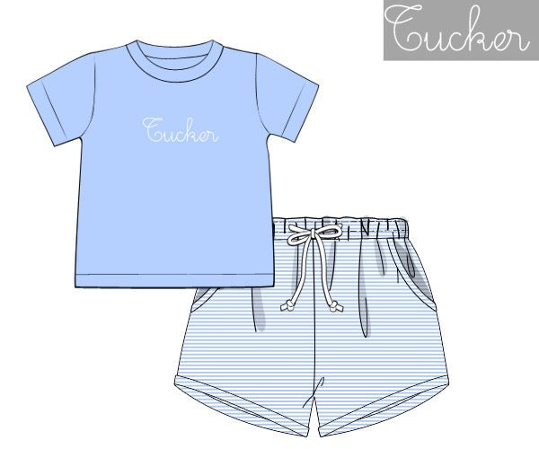 ⭐️DEAL OF THE DAY⭐️ Boys Blue Striped No Personalization Short Set