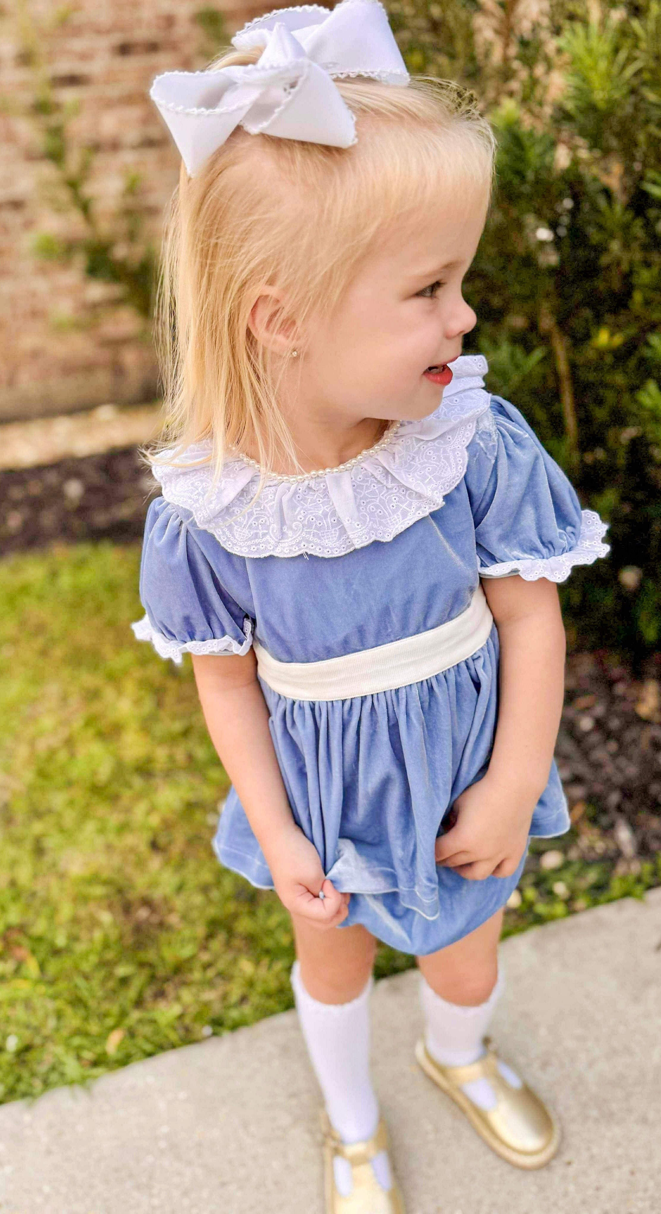 Girls Blue Ice Velvet Bloomer Set