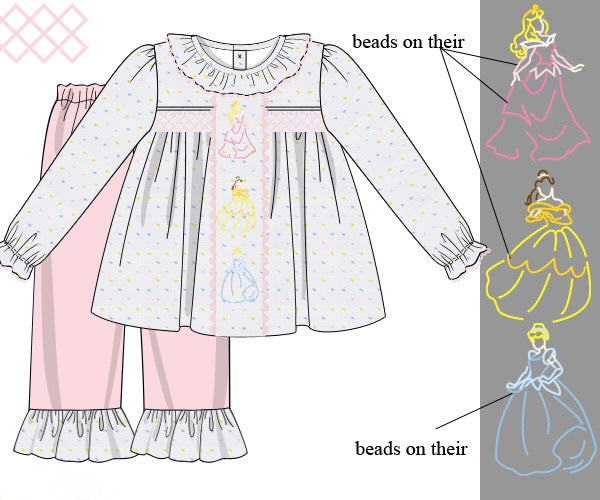 PRE ORDER Girls Embroidered & Beaded Royal Princesses Ruffle Pant Set | ETA to LBS: DECEMBER