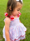 Girls Patriotic Floral Bubble Bloomer Short Set