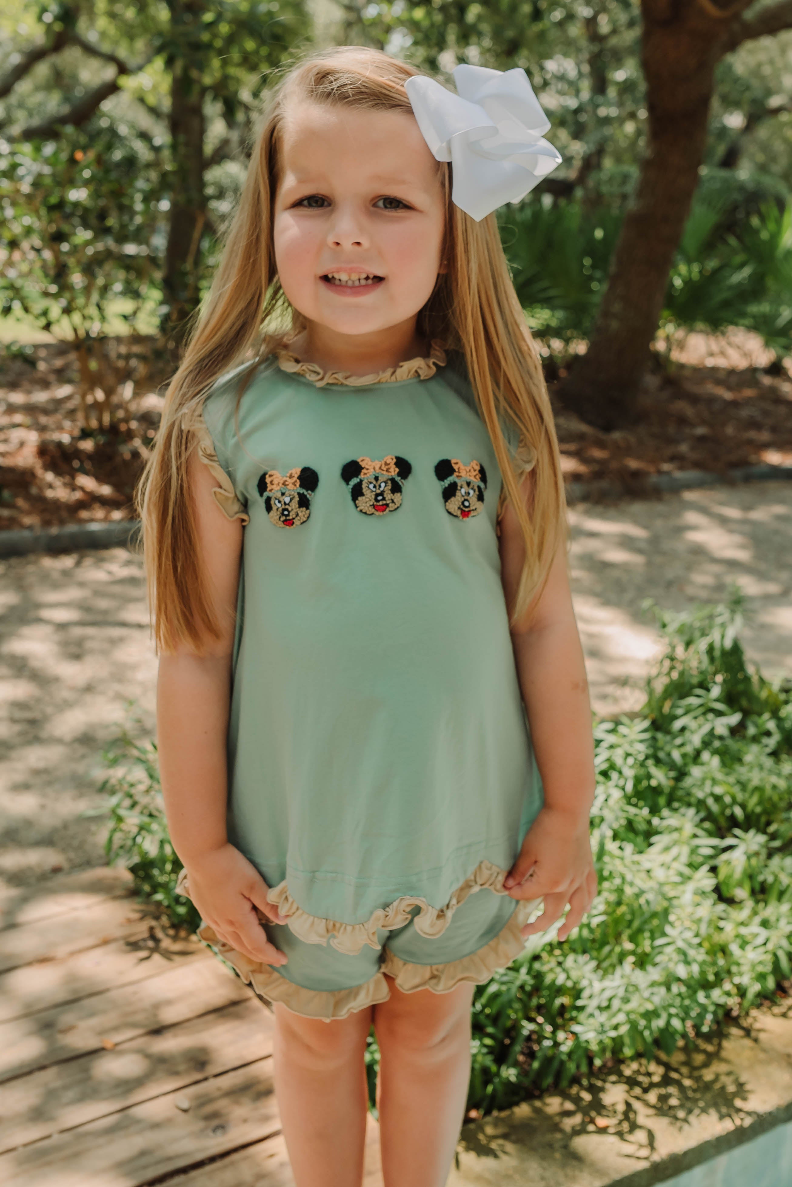 Girls French Knot Safari Mouse Short Set RTS